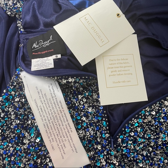 # Mac Duggal Navy / Blue Sleeveless Sequin Embellished Sheath Gown W/ High Slit - Picture 13 of 15